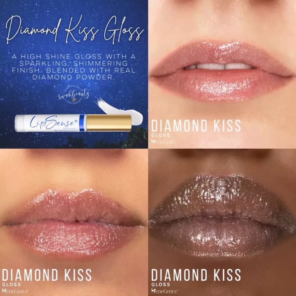 (2)- Lipsense DIAMOND KISS GLOSS SeneGence Lip Glosses Lipstick FULL SIZE Sealed